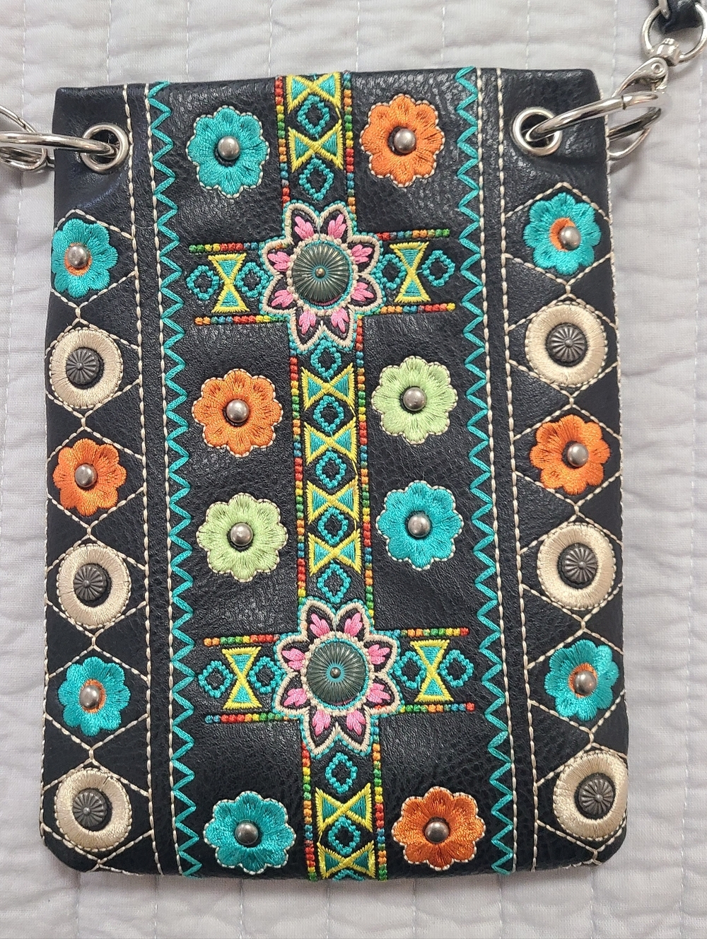& G Small Women's Leather Embroidered Western Bohemian Street wear Crossbody